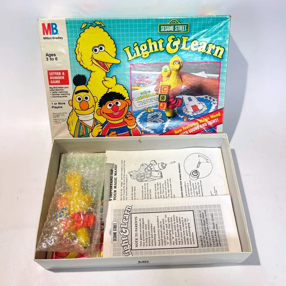 Vintage Sesame Street Light & Learn Letter & Number Game w‎ Magic Wand 1991 MB